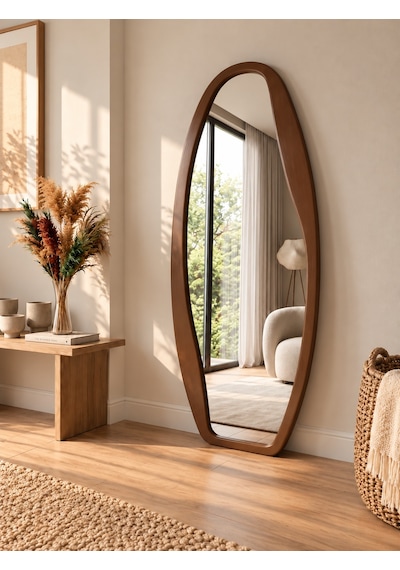 Mirroir Ahşap Çerçeveli Antik Eskitme Vintage Boy Aynası Ceviz