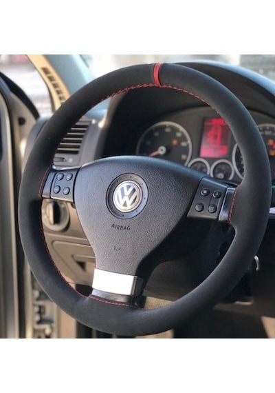 Vw Passat Alkantra Kırmızı Yüzüklü Dikmeli Direksiyon Kılıfı