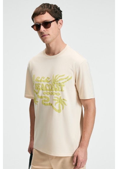 Grımelange SWEET Erkek %100 Pamuk Oversize Fit Baskılı Kısa Kollu Yuvarlak Yakalı Vanilya T-Shirt