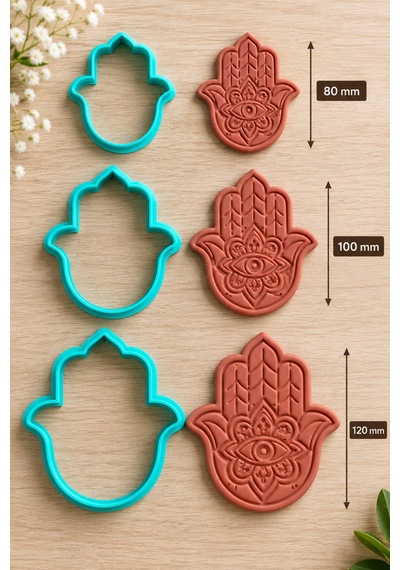Hamsa Fatma Ana Eli 3 Farklı Boy Stamp Ve Kesici Seti 80/100/120 Mm Kil Seramik Polimer Kil Desen Kalıbı Çok Renkli