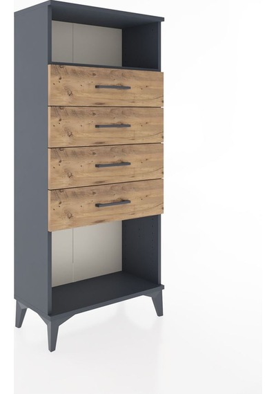 Hyperion Dolap Tek Raflı 4 Çekmeceli 60x44x134 Antrasit-çam Antrasit