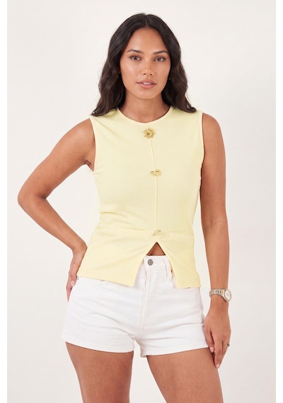 Lela Fittted Fit Bisiklet Yaka Aksesuar Detaylı Bluz Kadın Bluz 5866475 Sarı Sari