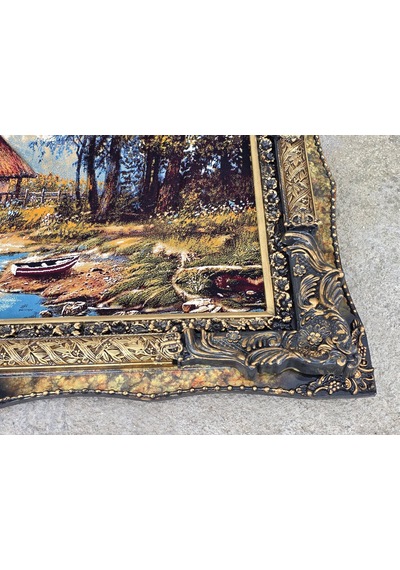 Çiçekli Köprü Adlı İran Tebriz Halı Tablo 123x73cm - Duvar Halı Kilim Tablo