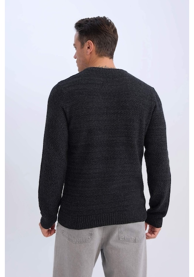 Defacto Standart Fit Normal Kesim Bisiklet Yaka Dokulu Basic Düz Triko Kazak R1175AZ24WNAR4 Antrasit