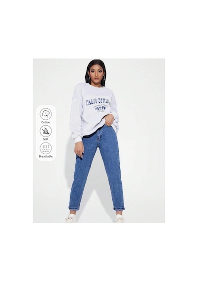 Kene Jeans Yüksek Bel Tam Kalıp Mom Jeans Mavi