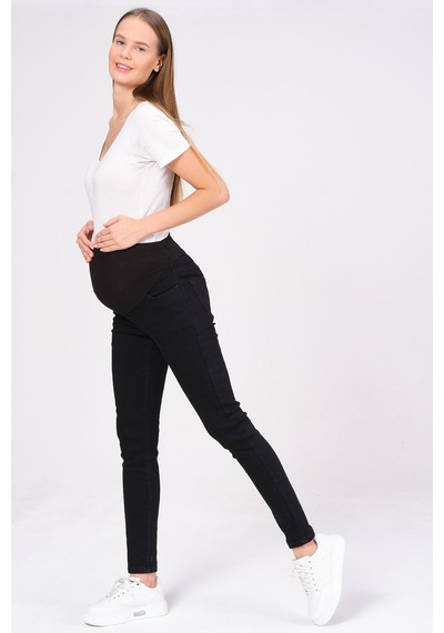 Busa Hamile Esnek Karın Bantlı Skinny Termal Kot Pantolon Siyah-siyah