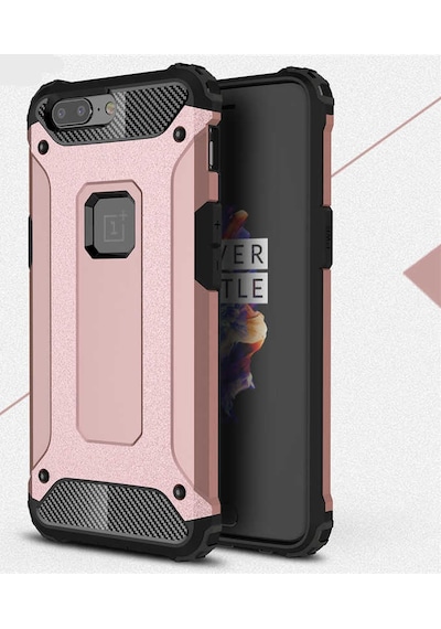 Kilifone - One Plus 5 Uyumlu - Kılıf Çift Katman Koruyucu Crash Military Tank Kılıf - Rose Gold Rose Gold