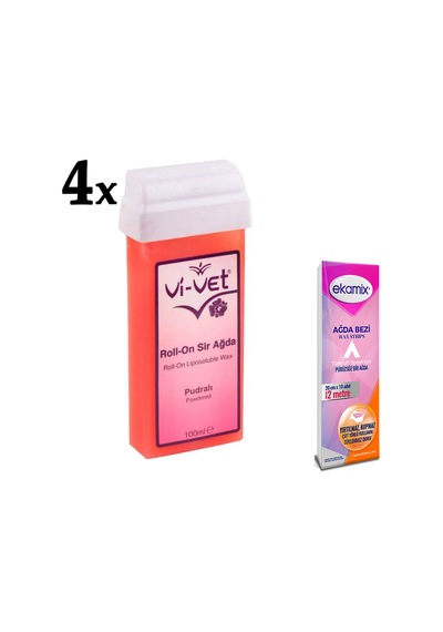 Vi-Vet Pudralı Roll-On Sir Ağda 100 ML x 4 + Ekamix Ağda Bezi 2 M