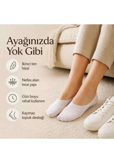 Genel Erkek Geri Dönüşüm İplikli 12 Li Görünmez Sneaker Çorap, İnce Dikişli, Nefes A Beyaz 12'li / 39-44