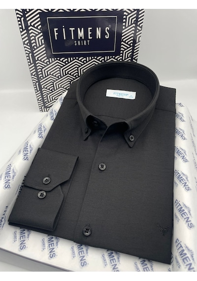 Slim Fit Uzun Kol Pamuklu Hediye Kutulu Kolay Ütülenebilir Erkek Gömlek Fs-002225 - Siyah-1776