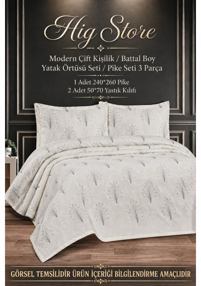 Valencia Modern Şönil Jakarlı Çeyizlik Çift Kişilik Battal Boy Pike Örtüsü Seti / Yatak Örtüsü Seti 3 Parça Pembe Çiçekli