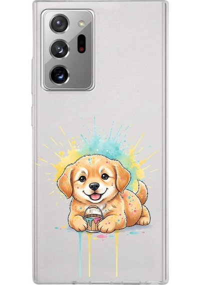 Samsung Galaxy Note 20 Ultra İle Uyumlu Splash Köpek Tasarımlı Şeffaf Silikon Kılıf Şeffaf