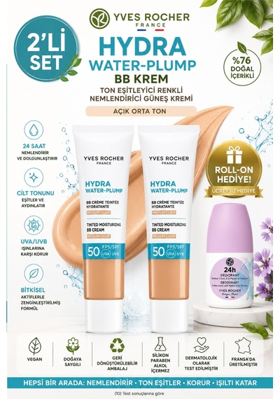 Aydınlık & Tam Koruma: 2'li Spf 50 Bb Krem Açık Orta 40 Ml + Hediye Roll-on Bej