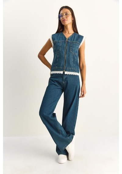 Shade Kadın Dantel Detaylı Denim Yelek Ve Wide Leg Pantolon Denim Takım 8210 60286153 - Lacivert Shade Kadın Dantel Detaylı Denim Yelek Ve Wide Leg Pantolon Denim Takım 8210 60286153 - Lacivert