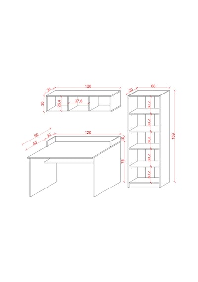 Asra Trend Çalışma Masası Seti ÇMT001 %100 MDF Kitaplıklı Raflı Ofis Takımı Antrasit