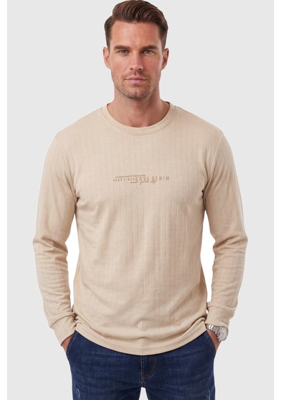 Deepsea Erkek Slim Fit Likralı Çizgi Dokulu Bej Sweatshirt Bisiklet Yaka Nakışlı Spor Şık Sweat 2708518 Deepsea Erkek Slim Fit Likralı Çizgi Dokulu Bej Sweatshirt Bisiklet Yaka Nakışlı Spor Şık Sweat 2708518