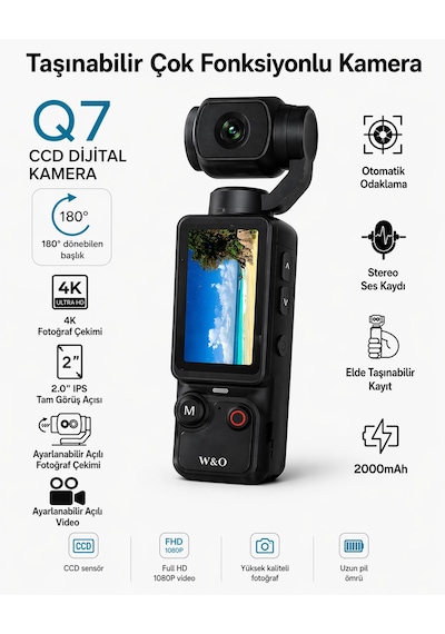 66mp Ccd Dijital Taşınabilir Çok Fonksiyonlu Kamera 4k 180 Derece Dönebilen Başlık Ses Kaydı 2.5k Video Çekimi Fotoğraf 16xzoom Webcam Özellikli