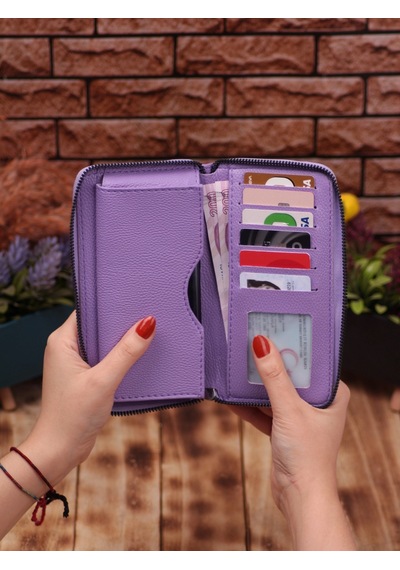 Özka Leather Lila Telefon Bölmeli Unisex Deri Uzun Kartlık Cüzdan Portföy Siyah