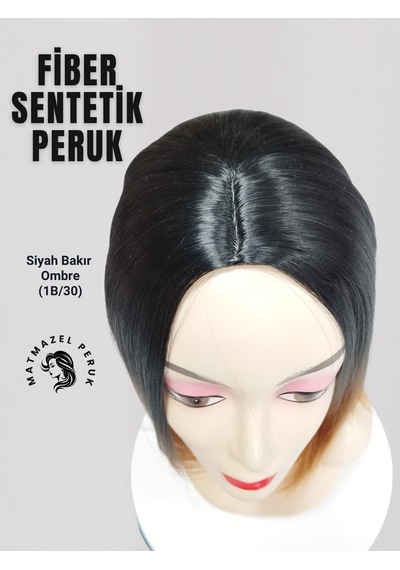 Kısa Sentetik Peruk Siyah Bakır Ombre