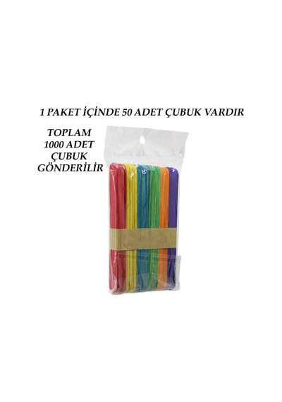 Renkli - 1000 Adet Ahşap Elişi - Dil Çubuk 15cm X 1.8cm