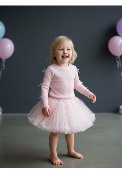 Zekids Kız Bebek Pamuklu Kolları Fiyonk Detaylı Kaşkorse Bluz-16521 Pembe