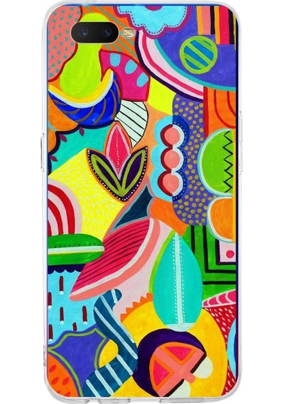 Oppo Rx17 Neo İle Uyumlu 1mm Slim Fit Retro Renkler 6 Baskılı Şeffaf Kılıf Şeffaf