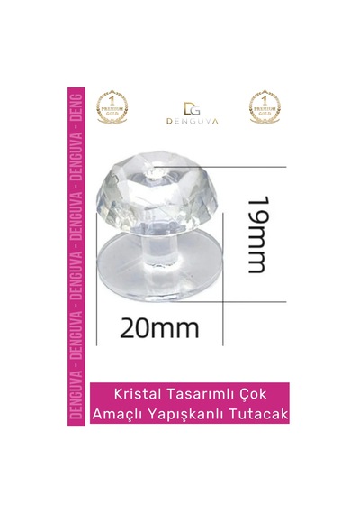 Kulp Kristal Elmas Kesim Vidasız Montaj Dekoratif Çok Amaçlı Yapışkanlı Tutacak Buton - 4 Adet Çok Renkli