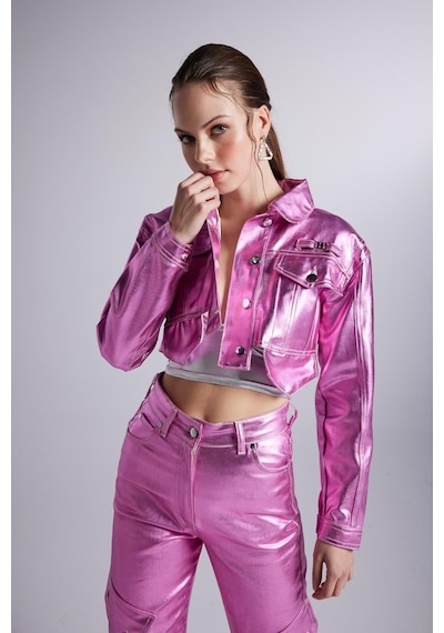 Holly Lolly Varak Kaplama Crop Millen Ceket Pembe