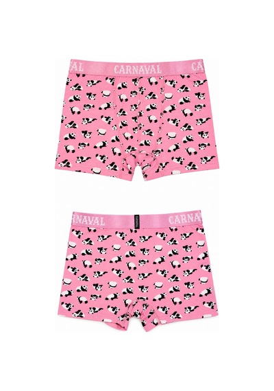 Carnaval Socks Panda Desenli Erkek Boxer Pamuklu Likralı Parlak Lastikli Kutulu Pembe Çoklu