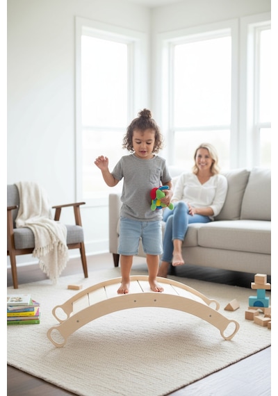 Ahşap Montessori Ark Yastıklı Çocuk Denge Spor Arkı Eğitici Montessori Oyun Seti