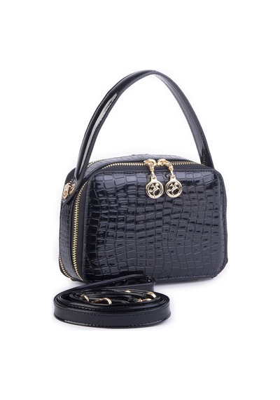 Nas Bag Kadın Mini El Ve Çapraz Çanta Siyah Kroko En:20 Boy :15 Siyah Kroko
