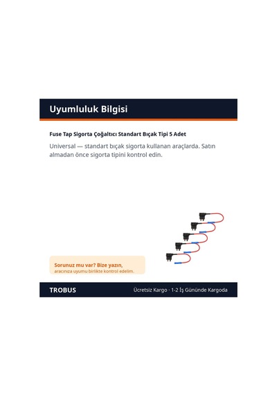 Trobus Fuse Tap Sigorta Çoğaltıcı Standart Bıçak Tipi 5 Adet Diğer