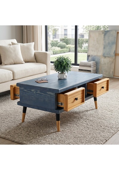 Mobenta Stria Brew: Modern Doğal Masif Orta Sehpa, 4 Çekmeceli - 110x60 Ig-tk Mavi-ahşap Mobenta Stria Brew: Modern Doğal Masif Orta Sehpa, 4 Çekmeceli - 110x60 Ig-tk Mavi-ahşap