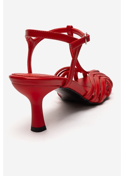 Luvishoes Luvi Shoes Felip Kırmızı Cilt Bantlı Kadın Kısa Topuklu Ayakkabı Kırmızı