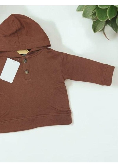 Çikoby Erkek Bebek Yan Cep Detaylı Kapüşonlu Sweatshirt-14871 Kahverengi