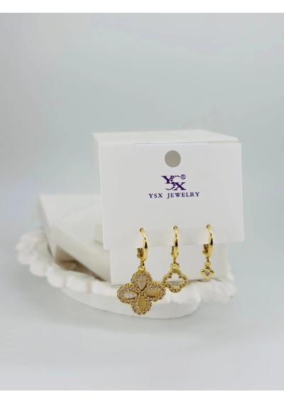 Zirkon Taşlı Pirinç Üçlü Kombin Küpe - Kp00535 Çok Renkli