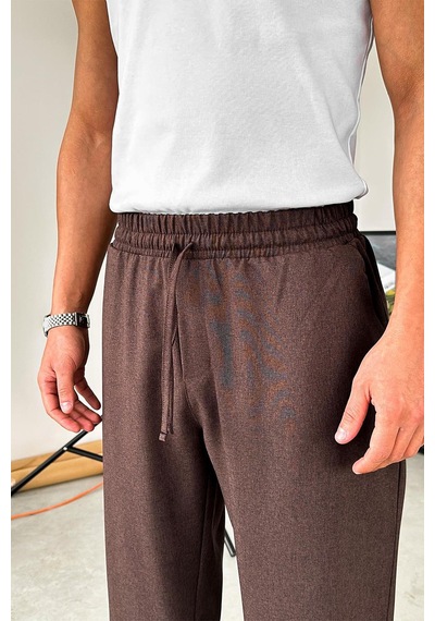 Kahverengi Dokulu Soft Jogger Pantolon Kahverengi