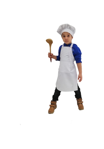 Çocuk Mutfak Önlüğü Şapkalı Beyaz