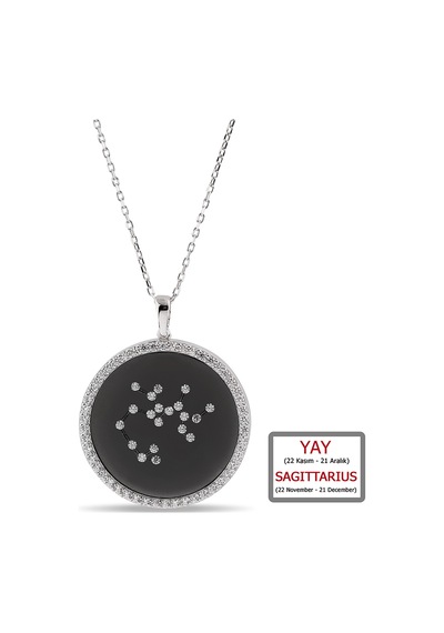 Kuyumcudukkanı Zirkontaşlı"yay Burcu"kolye-33019-sagıt-blk Siyah - Beyaz