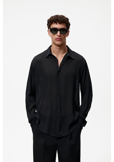 Zara Geometrik Jakarlı Gömlek 4127-299 Siyah