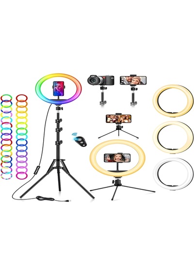 Smayling 10'' Rgb Ring Light Tripod 37 Renk Modu Led Işık Telefon Tutucu Bluetooth Kumandalı Profesyonel Çekim Işığı