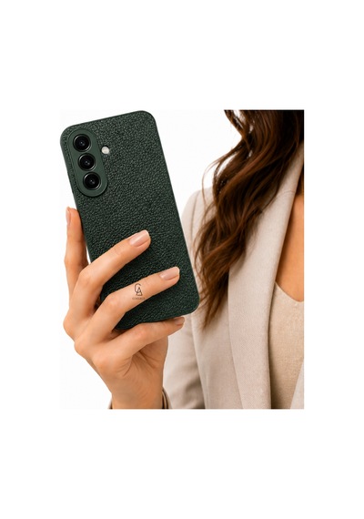 Samsung Galaxy A27 Uyumlu Deri Dokulu Silikon Telefon Kılıfı Ve Şeffaf Temperli Cam Ekran Koruyucu Koyu Yeşil