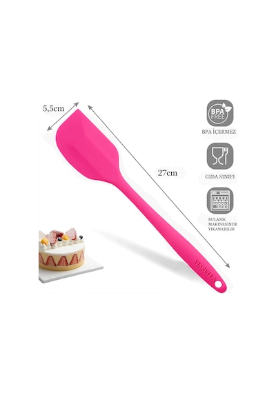 Silikon Kaşık Spatula Seti 6lı Yanmaz Yapışmaz Çizmez Fuşya 27cm
