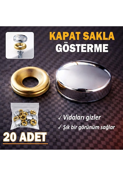 20 Adet Vida Kapatıcı Kapağı 15 Mm Metal Vida Tapası Tıpası Dekoratif Vida Gizleyici Krom Krom