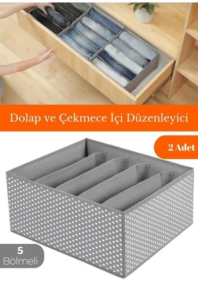 Modern Çok Bölmeli Dolapiçi Organizer Gri