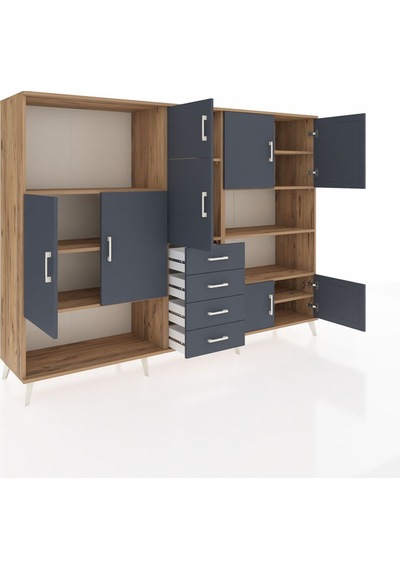 Hyperion Dolap 9 Raflı 4 Çekmeceli 8 Kapaklı 220x44x163 Çam-antra Çam-antrasit