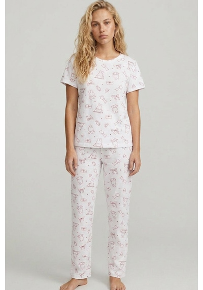 Siyah İnci Mevsimlik İnce Örme Pijama Takım 8017 Beyaz Bordo Tavşan Siyah İnci Mevsimlik İnce Örme Pijama Takım 8017 Beyaz Bordo Tavşan