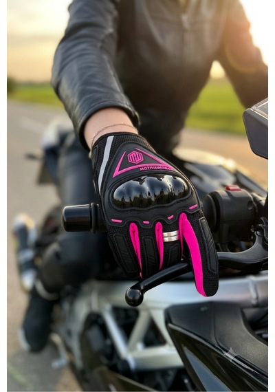 Forestia Pembe Uzun Boy Tam Parmak Kadın Motosiklet Eldiveni - Motorcu Eldiveni & Ultra Şık Unısex Motorcu Eldiven
