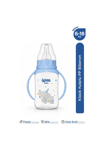 Wee Baby Klasik Kulplu PP Biberon 150 ML Mavi