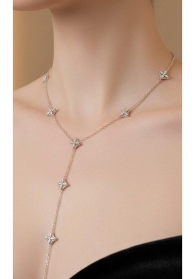 Kadın Zirkon Yonca Taşlı Y Model Çelik Kolye Altin